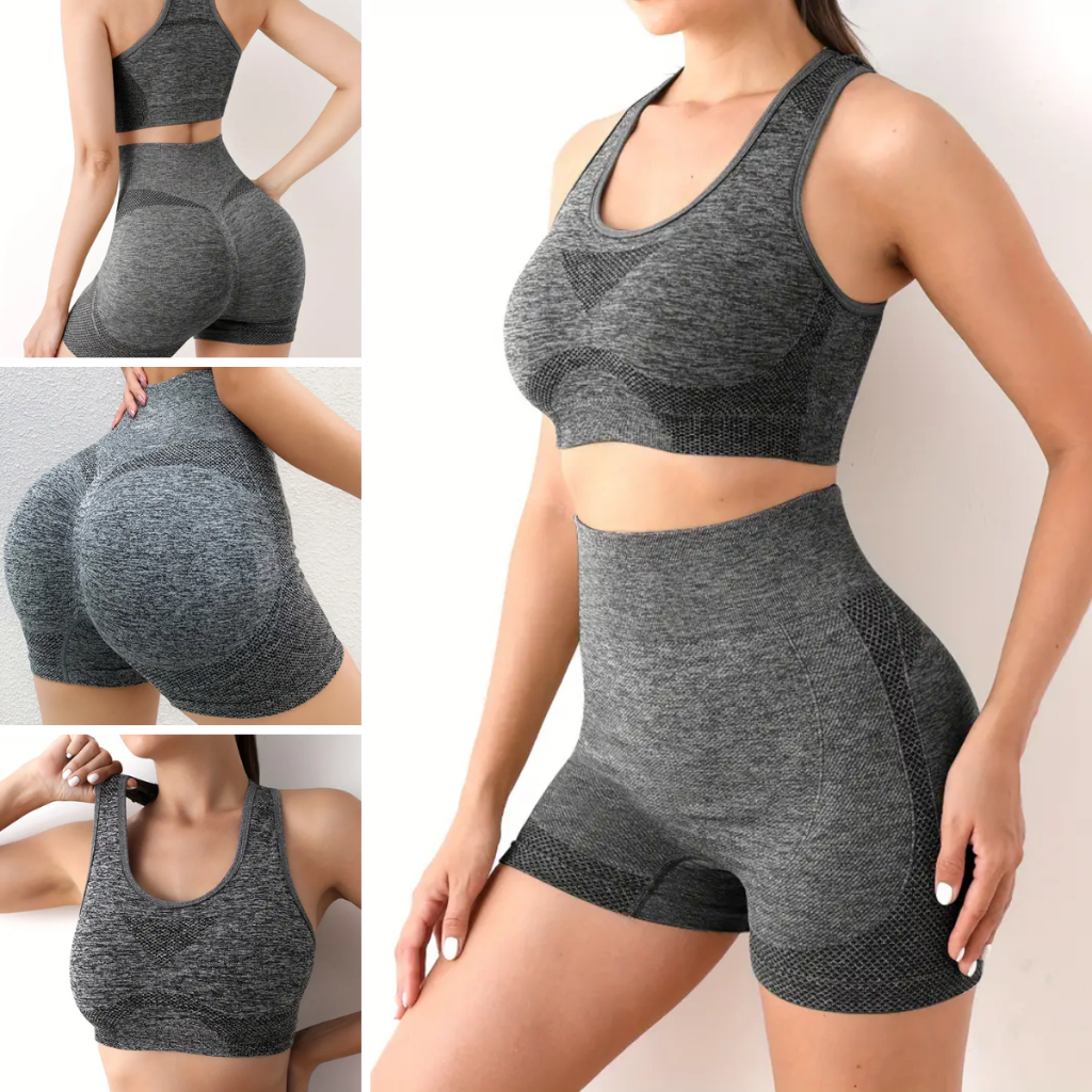 Kit 02 conjuntos 4 Peças Academia Fitness Feminino Leggings Short + Top Corrida treino Levanta bumbum