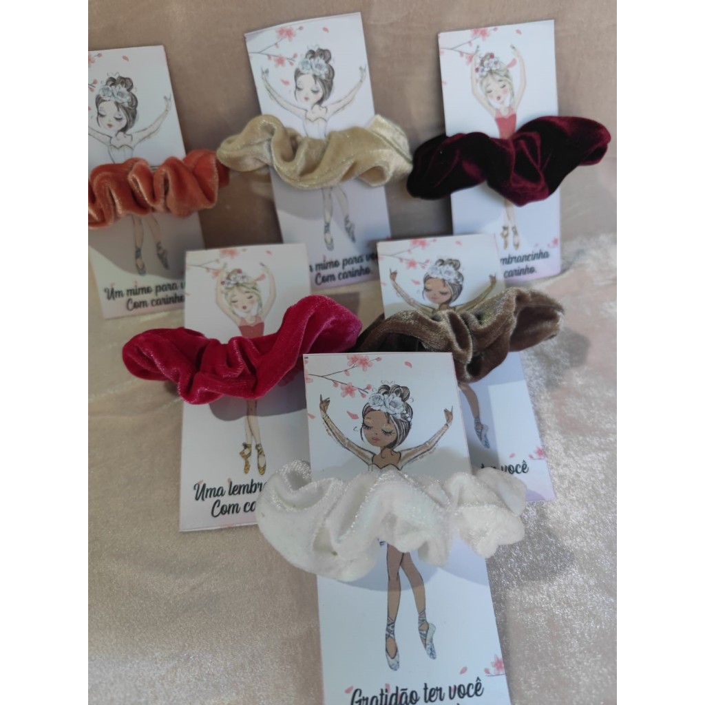 Kit 100 Xuxinhas scrunchies de cabelo rabicó prendedor de cabelo com TAGS Bailarina