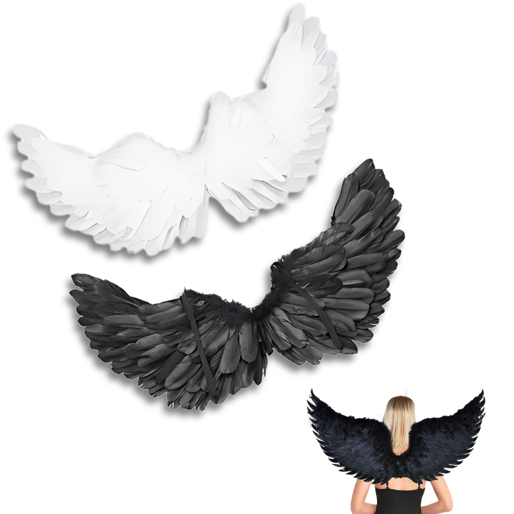 Asa Kit Anjo Negro Pena Fantasia Carnaval Halloween Cosplay 60cm 80cm