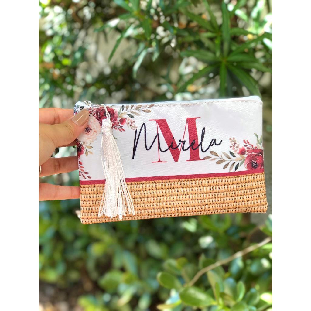 kit com 10  Necessaire  marsala floral Personalizado Com Nome Para Casamento madrinhas  Formatura Daminha lembrancinha