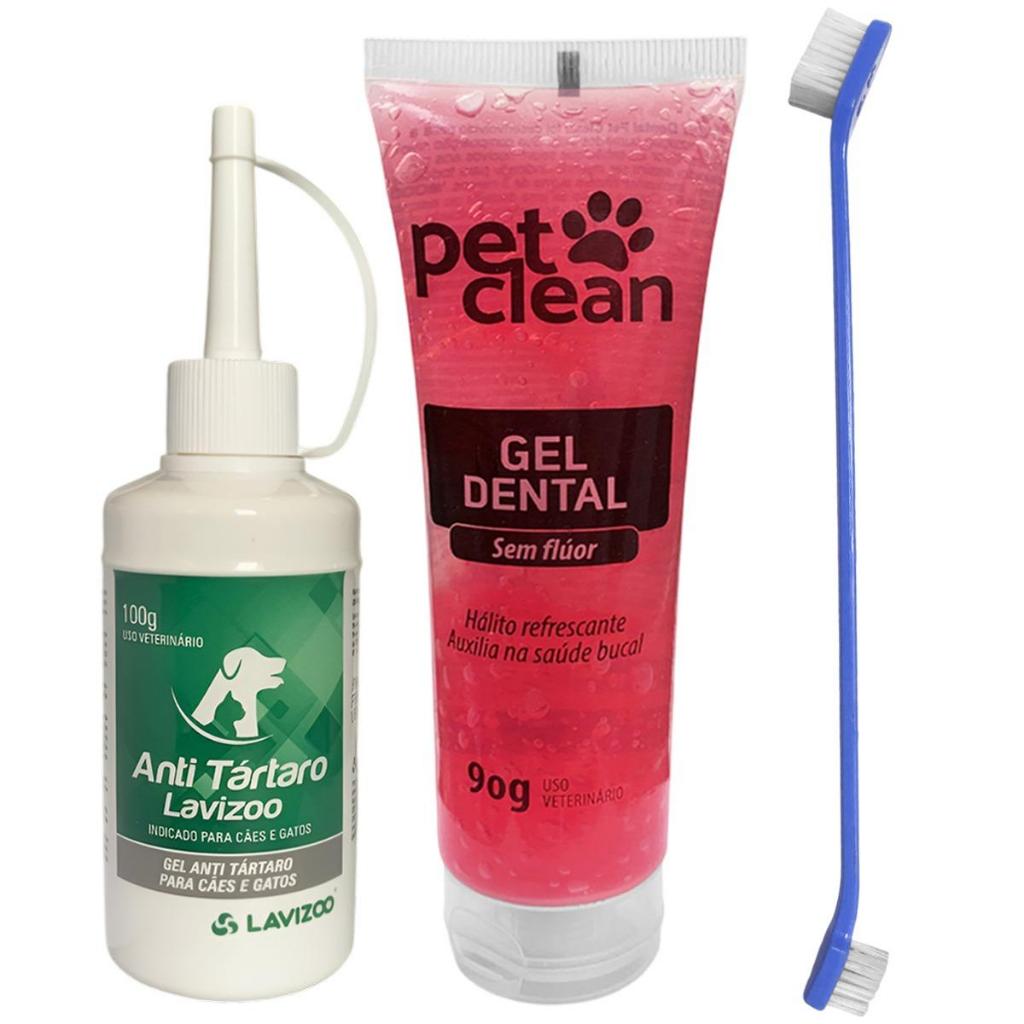 Kit Removedor de Tartato Lavizoo 100g Cães E Gatos + Escova Dupla + Pasta de Dente Gel Pet Sabores em Oferta na Shopee