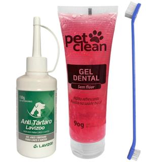 Kit Removedor de Tartato Lavizoo 100g Cães E Gatos + Escova Dupla + Pasta de Dente Gel Pet Sabores em Oferta na Shopee