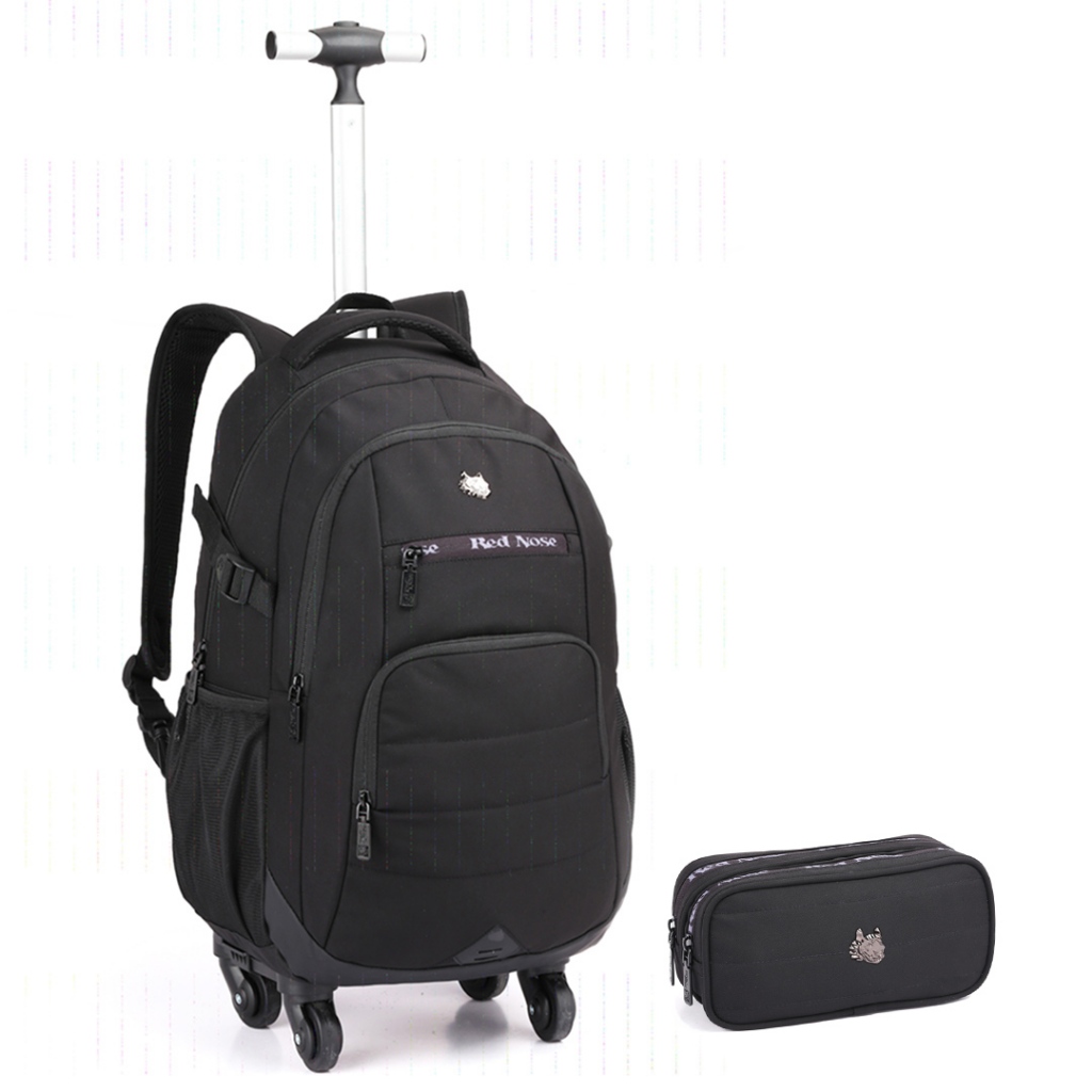 Kit Mochila Rodinhas 360° Escolar Juvenil Grande Com Estojo Red Nose