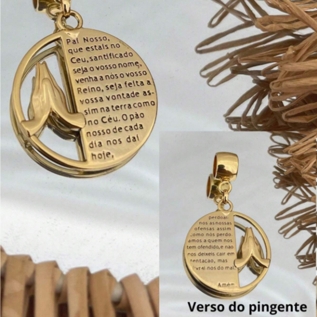 1 Pingente berloque com passador para colar ou pulseira semi joia religiosos com verniz italiano