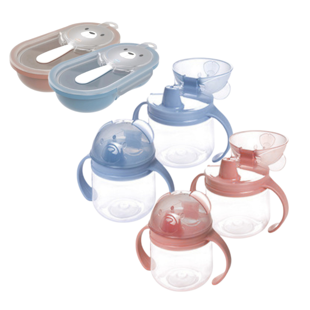 Pote + Caneca de Treinamento com Bico 260 ml Urso Azul / Rosa Plasútil