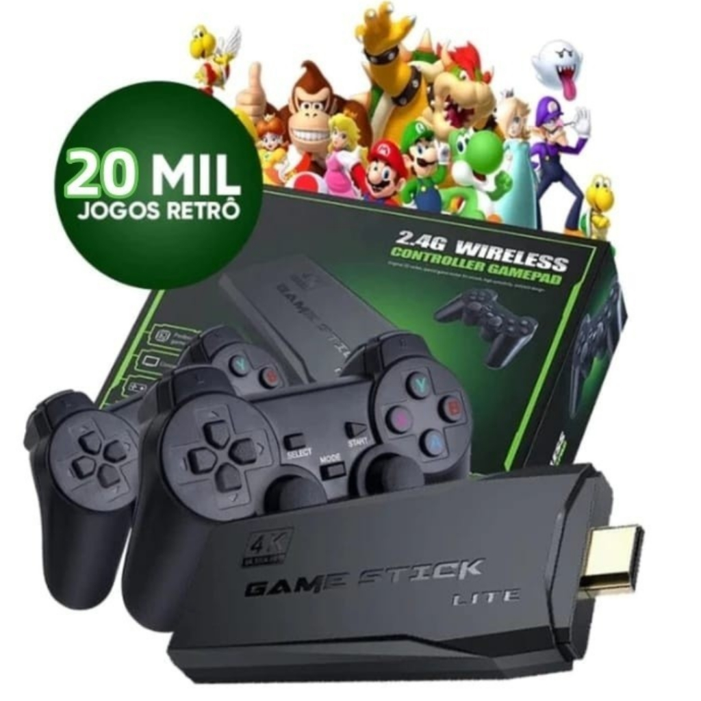 Videogame Stick 4K 64gb 2 Controles Sem Fio Console Portatil Jogos Retro Antigo