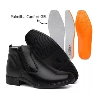 Bota Masculina Social em Couro Palmilha Gel Ortopédica antiestres casual classica reforçada preto e marrom