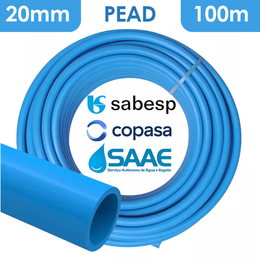 Tubo Mangueira de Água PEAD 20mm Padrão Sabesp Copasa SAAE 100 Metros Saneamento Básico