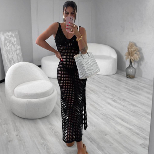 Vestido Saída de Praia Tricot Rendada Longa Elegante Verão Piscina em Oferta na Shopee