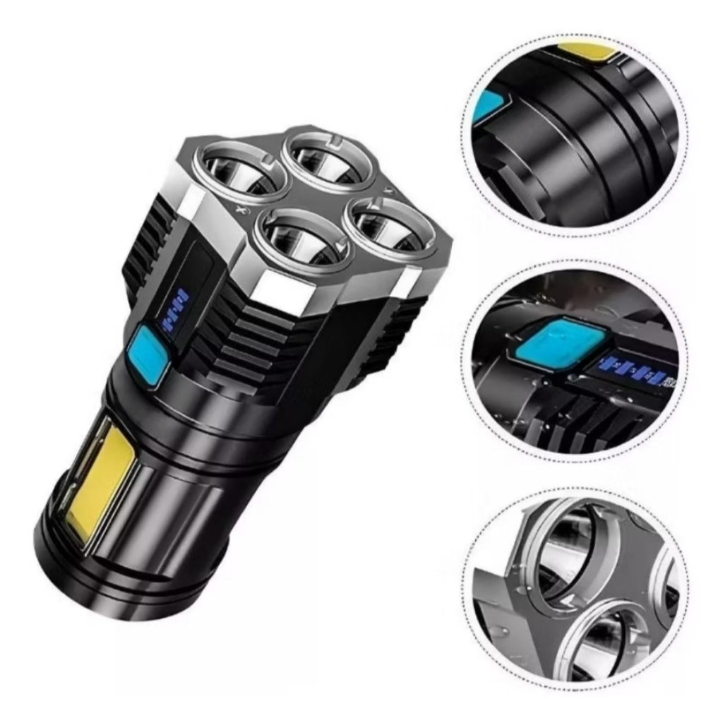 Lanterna forte led super potente 4 luminária recarregável usb portátil ultra brilhante