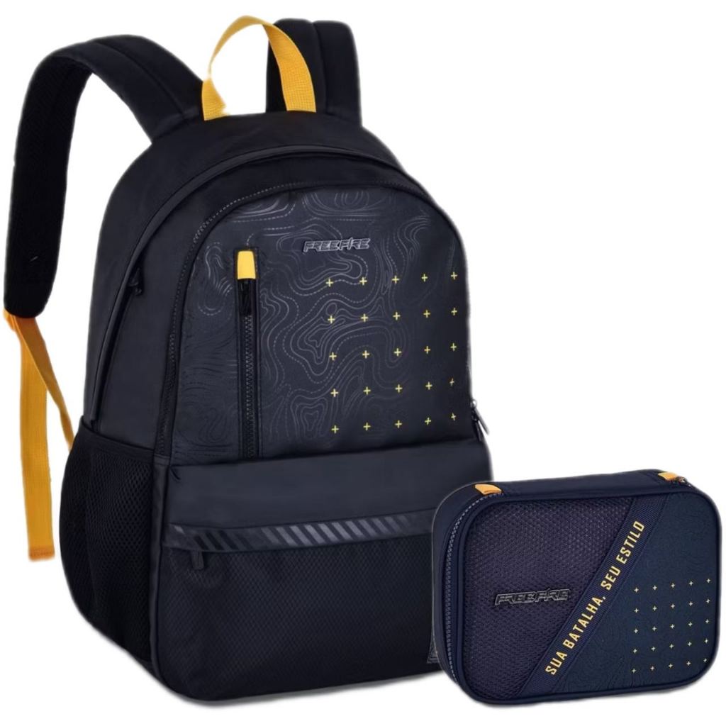 Mochila De Costas Free Fire ou Kit Mochila e Estojo ou só Estojo Escolar Juvenil Asa Gamers Clio
