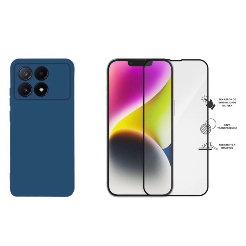 Kit 2x1 Xiaomi Poco X6 Pro- Capa Silicone aveludada + Película CERÂMICA 9D