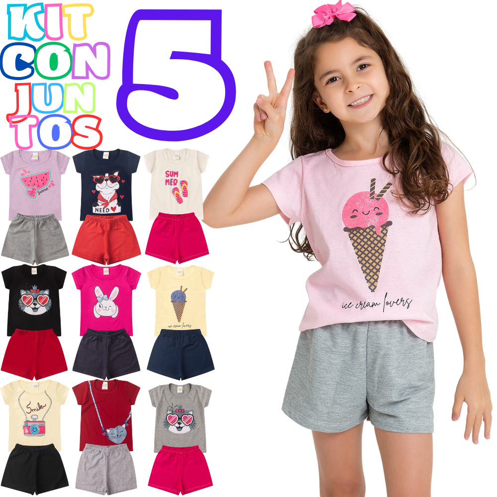 Kit Peças Roupa Infantil Menina | Conjuntos Verão Juvenil Roupa Moda Infantil Feminina Juvenil Estampa Criança