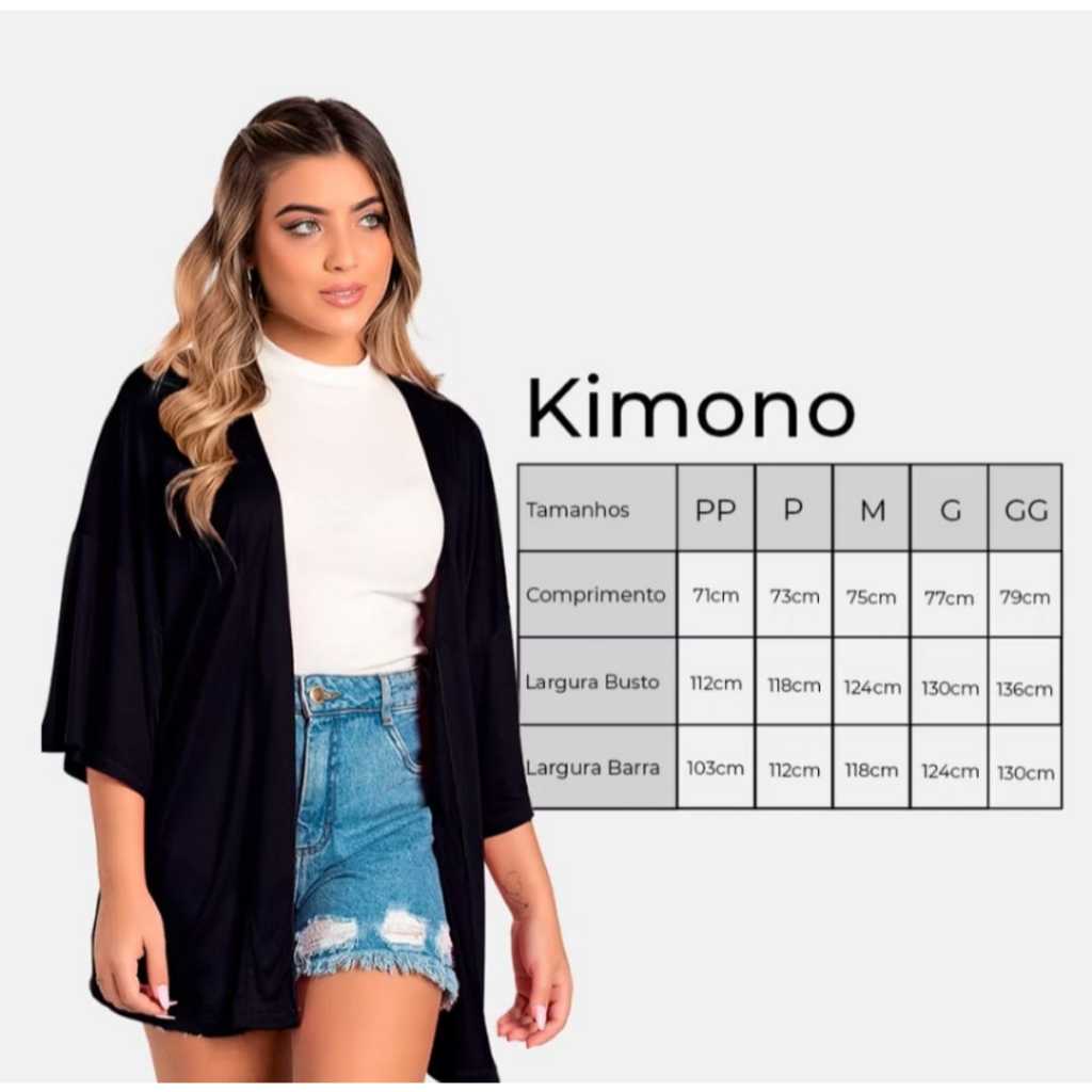 Kimono Cardigam Feminino manga 3/4 Soltinho Viscose Blogueirinha Terceira Peça  - Meia Estação e Verão 100% viscose