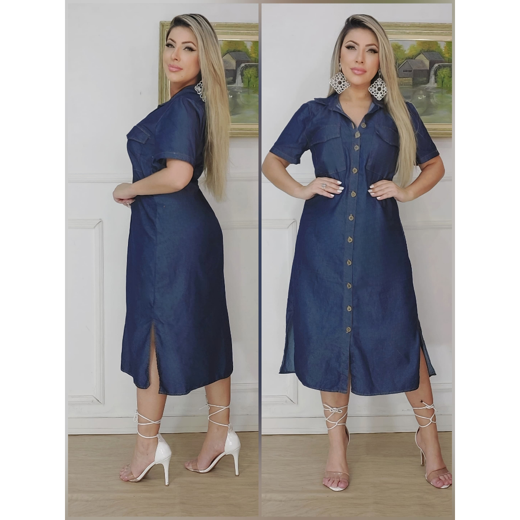 vestido jeans chamise p m g gg 38,40,42,44,46,48 em Oferta na Shopee