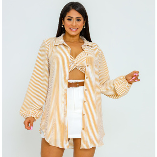 Conjunto Chamisse Listrado Con Cropped De Amarraçaes em Oferta na Shopee