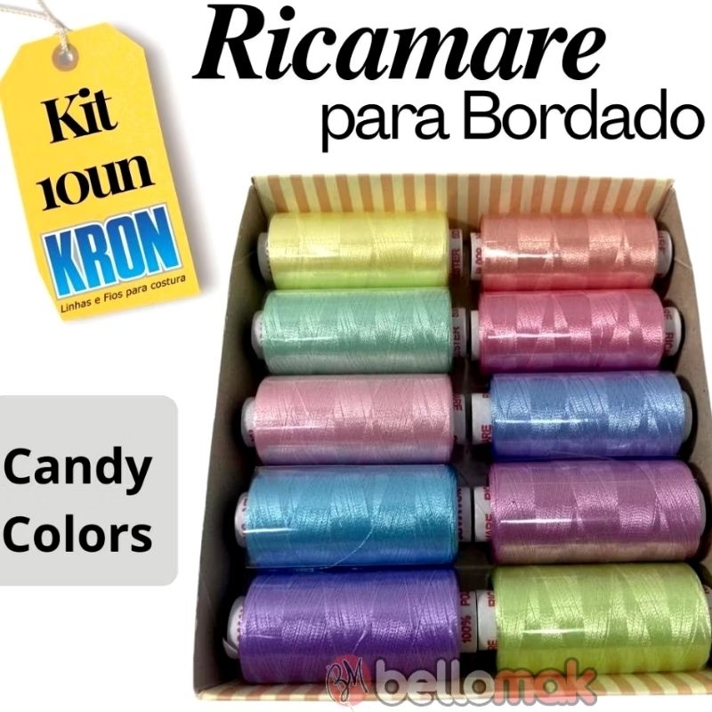 Kit Com 10 Retros De Linha Ricamare Para Bordado - 500m
