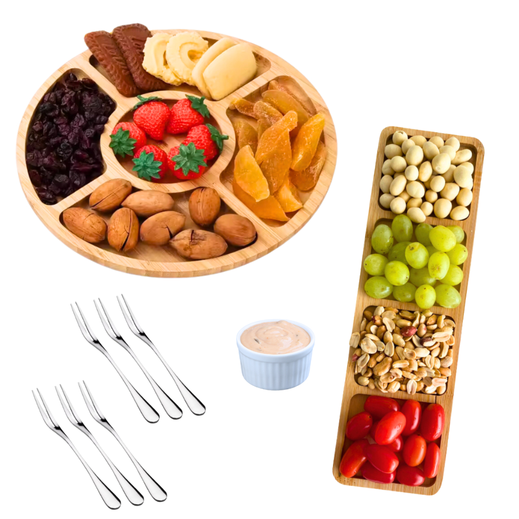 Petisqueira de Bambu Kit Petisqueira de Bambu Mesa Posta Kit 4 Peças