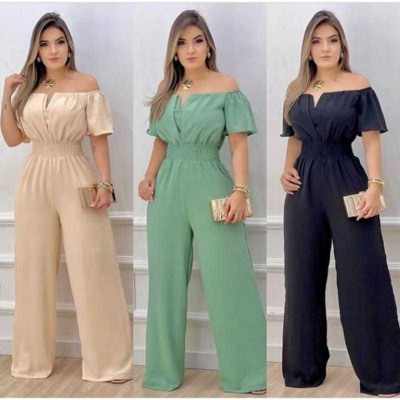 Macacão Feminino Longo Canoa Ombro a Ombro feminino Luxo Pantalona Duna roupa feminino