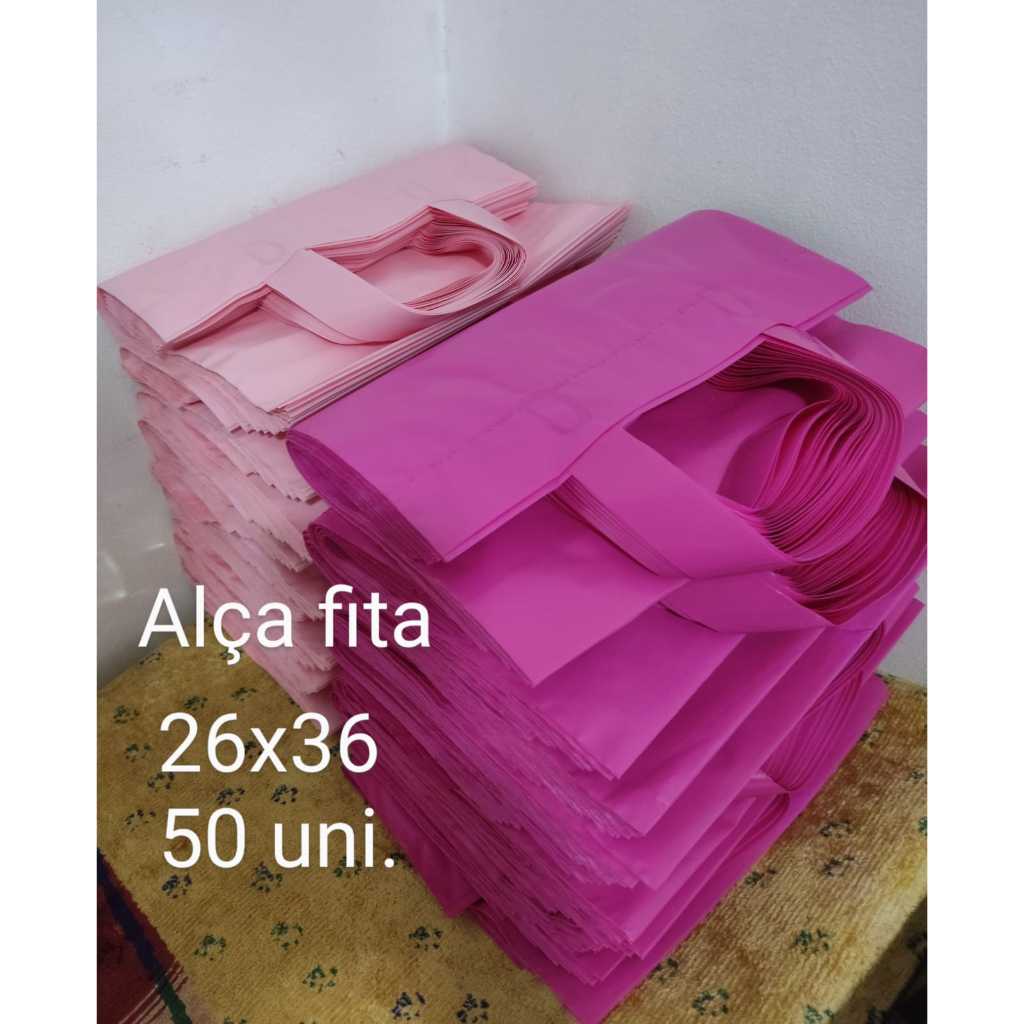 50 Sacolas Plastica 26x36 Alça Fita.