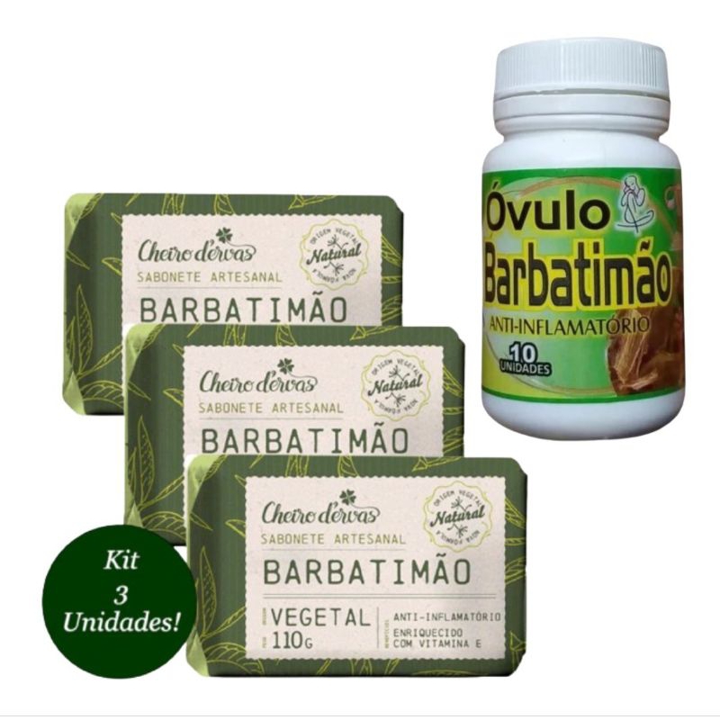 10 Óvulos de Barbatimão+ 3 Sabonetes 110g cada