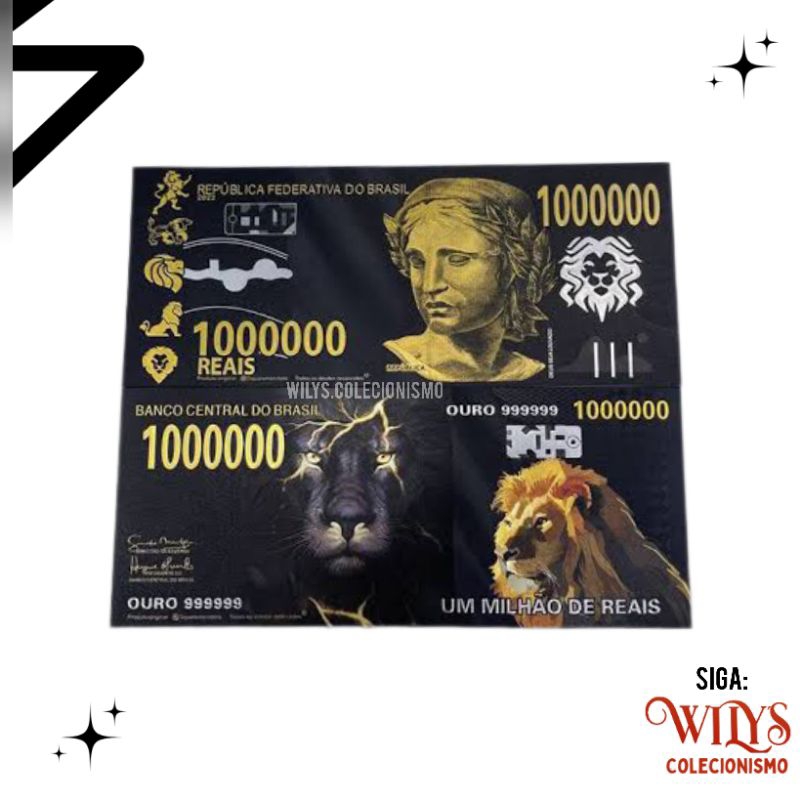 Cédula 1 Milhão de Reais Black Ouro Leão Colecionável Nota de 1 Milhão de Reais