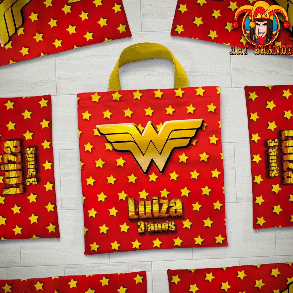 kit com 10 bolsas personalizadas sacolinha de festa Mulher Maravilha