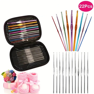 kit 22 peças De Ferramentas De Agulhas colorido Crochê de Tricô Alumínio para Fio Ponto Cruz Manual em Oferta na Shopee