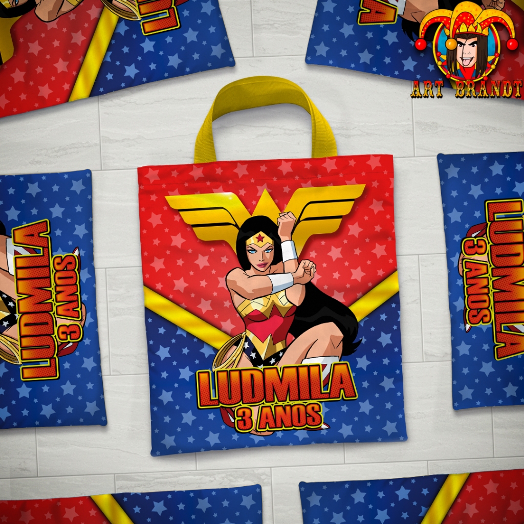 kit com 10 bolsas personalizadas sacolinha de festa Mulher Maravilha