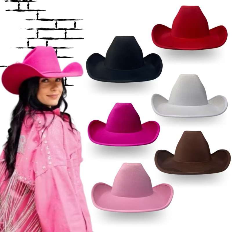 ENTREGA RÁPIDA Chapéu Rodeio Cowboy Boiadeiro de Festa Poliéster Rosa, Marrom, Branco , Vermelho, Preto vi