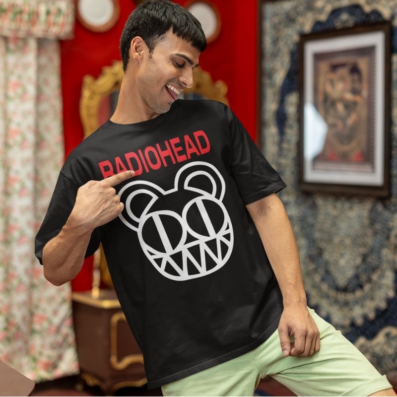 Camiseta 100% Algodão Fio 30.1 Estampada a mão Frente e Costa em Serigrafia Radiohead