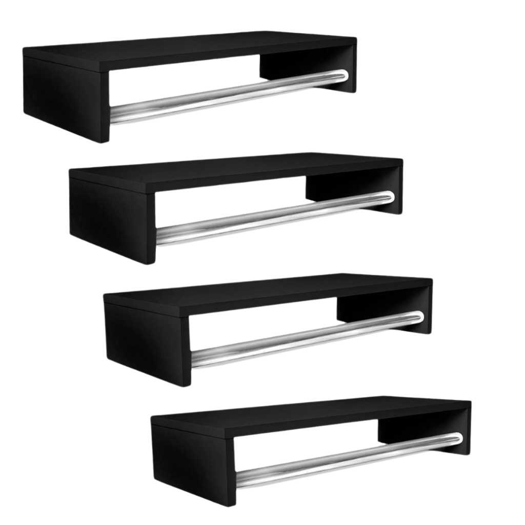 Kit 4 Cabideiros Arara de Parede 60cm Preto Cabideiro de Parede Kelan Cabideiros de Sobrepor