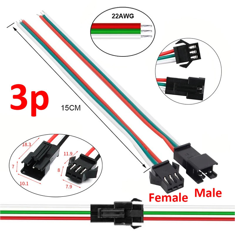 10 Pares de Conector de Engate Rapido Para Fita Led ws2811 ws2812 e 6803 3 Vias