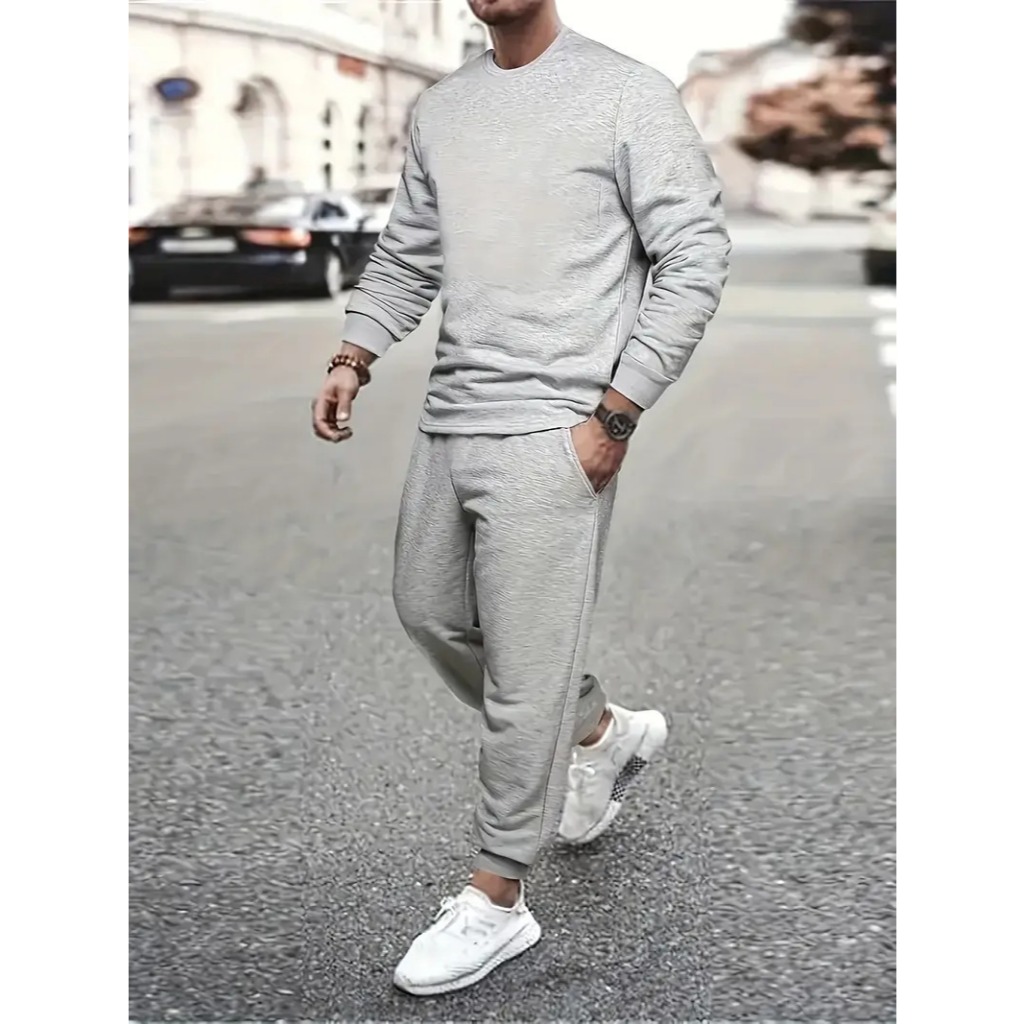 Moletom Careca Sueter Gola Redonda + Calça de Moletom Jogger Flanelado Algodão Feminino Masculino Liso Confortavel