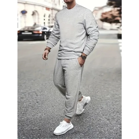 Moletom Careca Sueter Gola Redonda + Calça de Moletom Jogger Flanelado Algodão Feminino Masculino Liso Confortavel