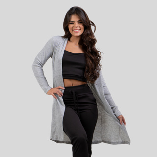 Cardigan Kimono Feminino Canelado Inverno Roupão Agasalho em Oferta na Shopee