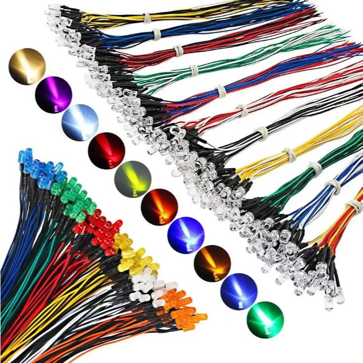 Leds 5mm 12V Alto Brilho Kit com Leds e Cabinho de 20cm para Iluminação de Ambientes e Projetos de Modelismo em Oferta na Shopee