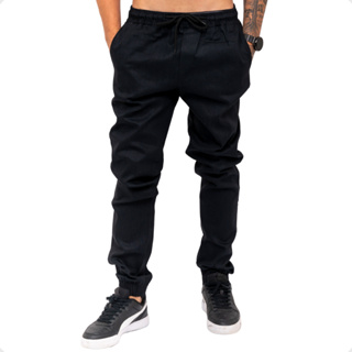 Calça Jogger Masculina Com Punho Premium Slim Jeans Sarja Elástico Ajustável em Oferta na Shopee