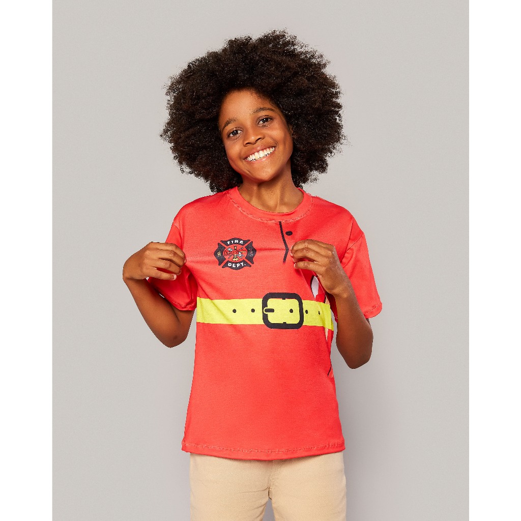 Blusa Infantil Masculina De Carnaval Bombeiro Fantasia Blusa