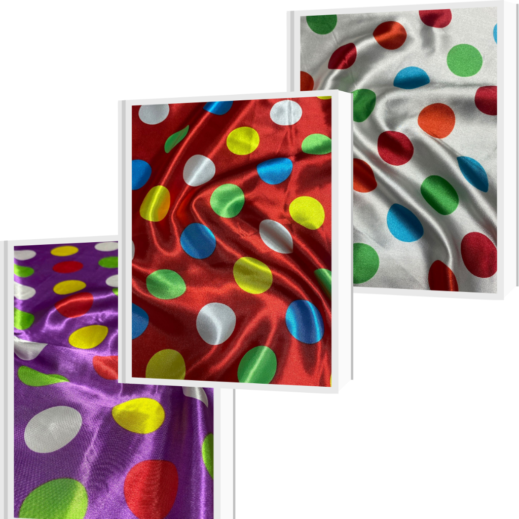 Tecido Cetim Estampado Poá Colorido 1,40m Fantasias e Festas Poliéster