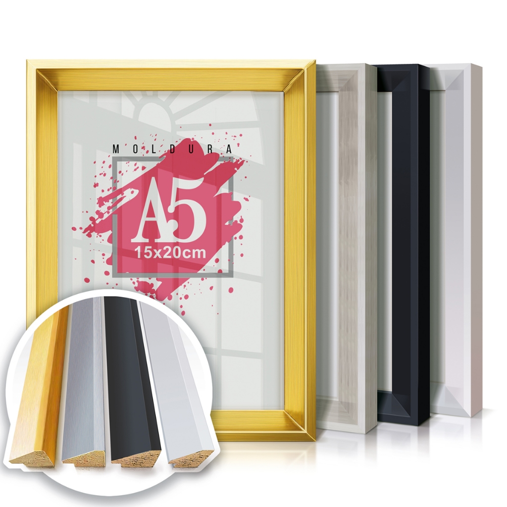 Quadro Moldura Chanfrada Premium A5 15x20 Porta Retrato Fotos Com Ecoglass Certificado + Suporte