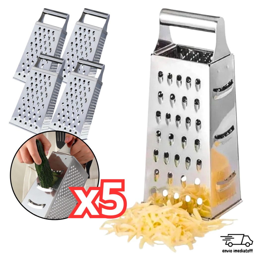 Raladores  INOX 4 Faces Kit 5 Peças Fatia + Rala Queijo Comida Legumes Batata Utilidade Casa