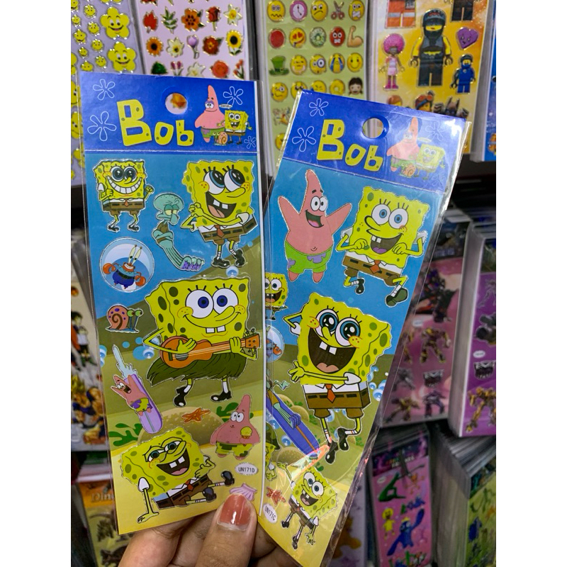kit com 10/15 cartelas de adesivos bob esponja - figurinha