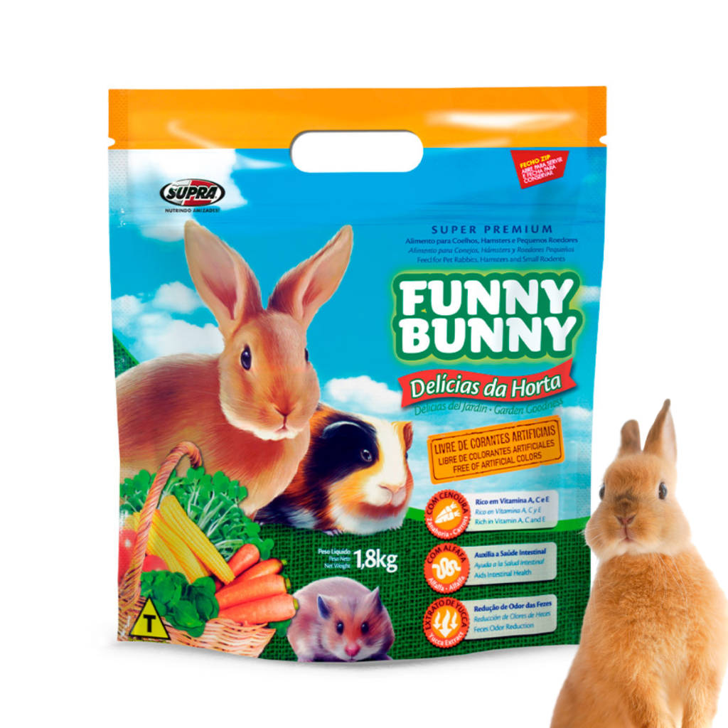 Ração Funny Bunny Para Roedores Coelhos Porquinho da Inda Hamster Chinchila Delicas da Hortar 1,8Kg