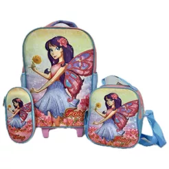 Kit Mochila Escolar Feminina Fada com Lancheira e Estojo