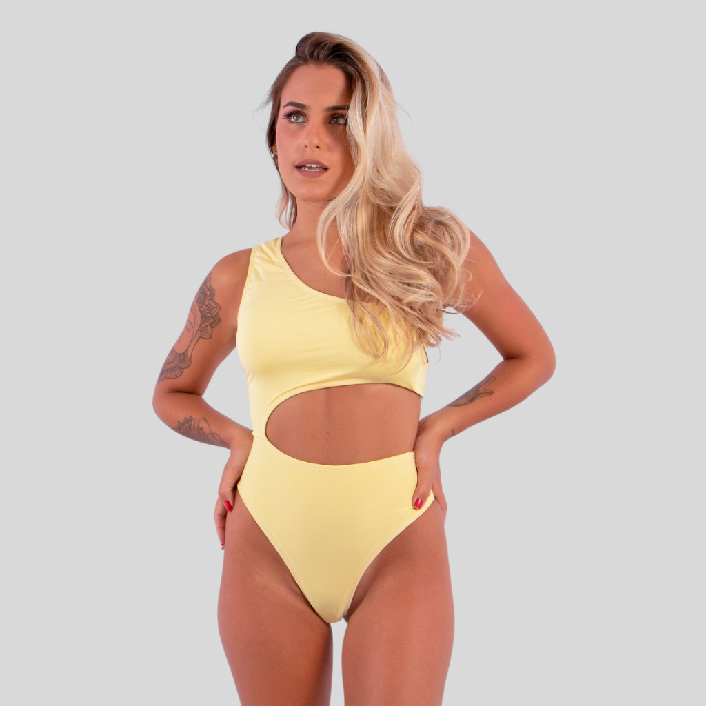 Maiô Body Ombro Só Recorte Mula Manca Liso Verão Roupa de Banho