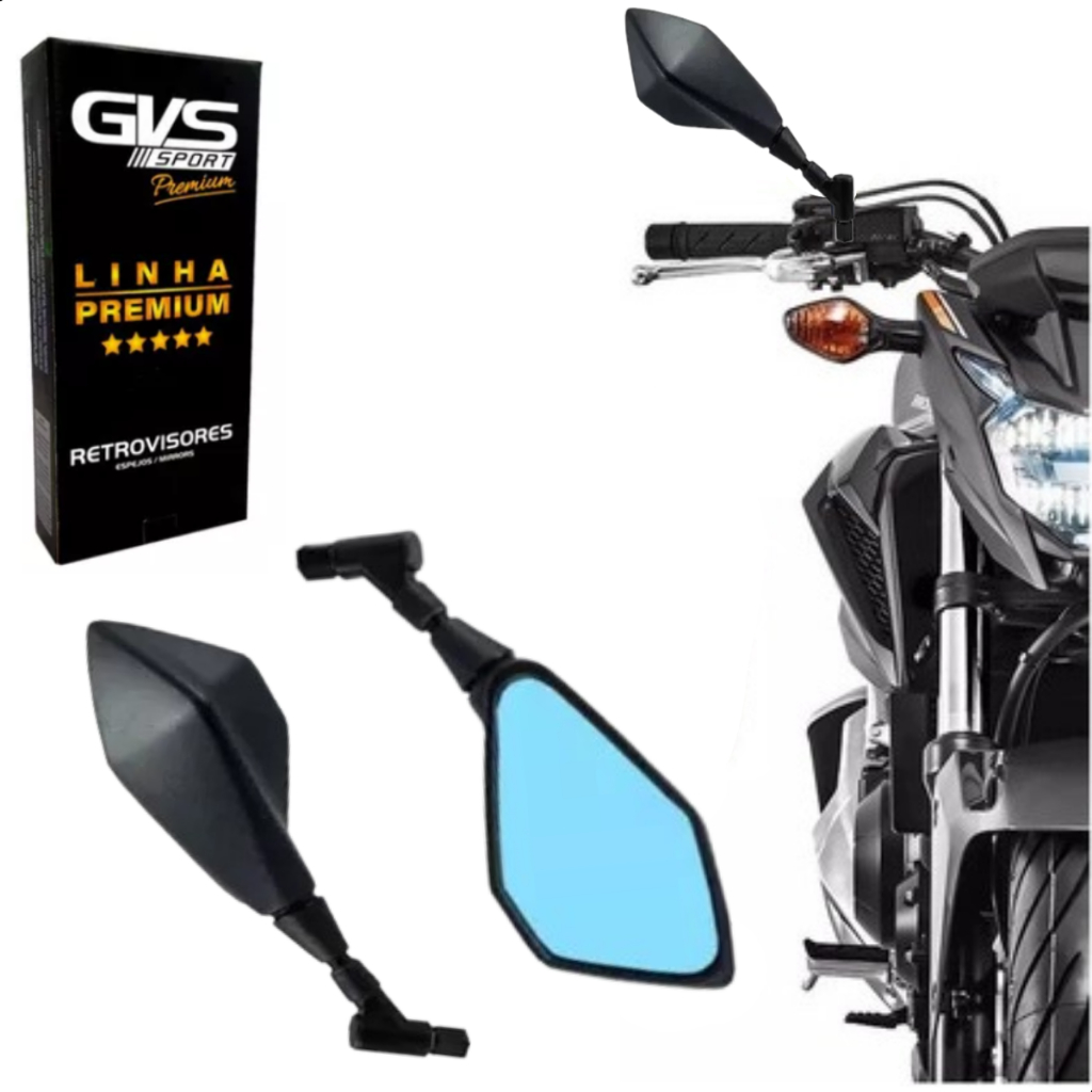 Retrovisor GVS Modelo Kawasaki Z400 Giro 360 Lente Azul Para Motos Para Yamaha em Oferta na Shopee