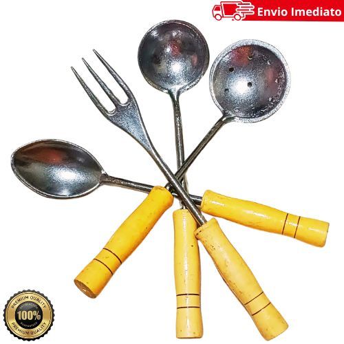 🥇Conjunto de Colheres em alumínio batido Tradicional ou INDUSTRIAL. Kit com Cabo de Madeira Artesanal 32cm 50cm PREMIUM