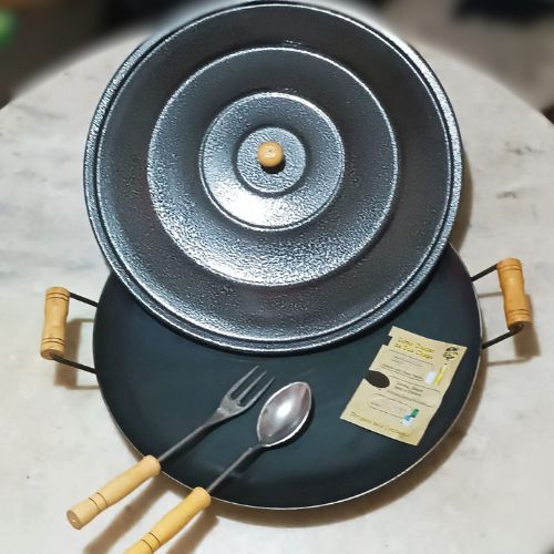 Disco Grande Chapa de Arado Frigideira Bifeira Rústico Com Alça Reforçado Madeira Tacho 33 41 50 60