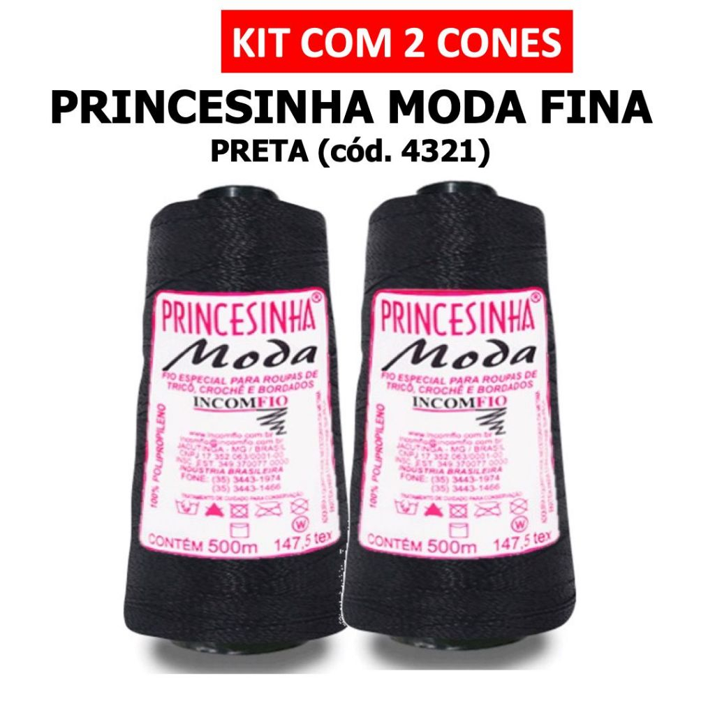 KIT 2 Linhas - Princesinha Moda Fina PRETA (4321) / / Crochê / Artesanato / Tranças para cabelo / Incomfio